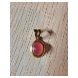 18K Yellow Gold Pendant with Pink Cabochon Stone,