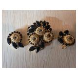 Gold-Tone Floral Brooch and Clip-On Earrings Set w