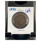 1890 Indian Head One Cent Coin in Holder