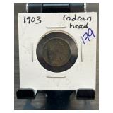 1903 Indian Head One Cent Coin in Holder