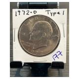 1972-D Eisenhower Dollar Type 1 Coin in Holder
