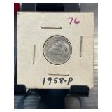 1958-P Roosevelt Dime in Cardboard Coin Holder