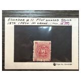 Ecuador #11 1872 1 Peso Stamp, Unused, Sound Condi