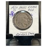 1920-D Buffalo Nickel with Mint Error Featuring Ro