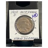 1929-D Buffalo Nickel with Mint Error and Die Eros