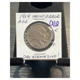 1919 Buffalo Nickel Mint Error Double Struck