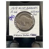 1918 Buffalo Nickel With Mint Errors, Clash Die, a