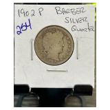 1902 P Barber Silver Quarter in Protective Holder