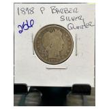 1898 P Barber Silver Quarter