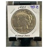 1934 Peace Silver Dollar Coin " Scarce Date