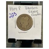 1909 P Barber Silver Quarter in Cardboard Holder