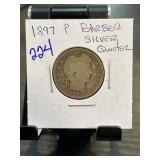 1897 P Barber Silver Quarter in Display Holder