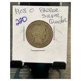 1908-O Barber Silver Quarter in Display Holder
