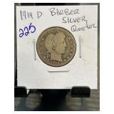 1914-D Barber Silver Quarter Coin