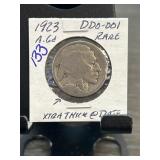 1923 Buffalo Nickel DDO-001 Variety, AG Condition