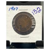 1907 Indian Head One Cent Coin in Protective Holde