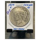 1922-S Peace Silver Dollar, High Grade, Choice AU/