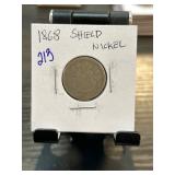 1868 Shield Nickel in Protective Holder