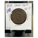 1818 Large Cent Graded VG-F