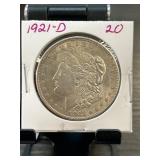 1921-D Morgan Silver Dollar US Coin in AU Conditio