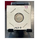 1963-D Roosevelt Dime in Stapled Flip Holder