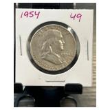1954 Franklin Half Dollar Coin in Stapled Flip