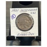 1921 Buffalo Nickel With Mint Error and Rotated Di