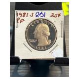 1981-S Washington Quarter Proof Coin in Holder