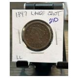 1847 US Large Cent in Protective Holder