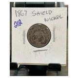 1867 Shield Nickel in Protective Holder
