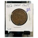 1852 Braided Hair Large Cent in Protective Holder