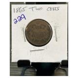 1865 Two-Cent Coin in Cardboard Holder