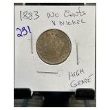 1883 Liberty Head V Nickel No Cents High Grade