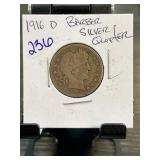 1916-D Barber Silver Quarter