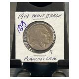 1914 Buffalo Nickel with Planchet Lamination Mint