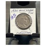 1934 Buffalo Nickel Mint Error with Clashed Dies