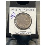 1920 Buffalo Nickel with Mint Error from Clashed D