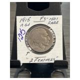 1915 Buffalo Nickel with Two Feathers Variet