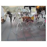 Murano Glass Horse Figurines with Clear and Colore
