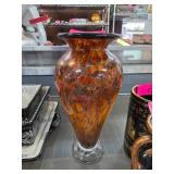 Handblown Glass Vase with Amber and Black Swirled