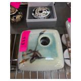 Square Ceramic Flower Frog with Floral Motif and M