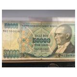 Turkish 50000 Lira Banknote, 1980s, Featuring Atat