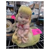 Ceramic Girl Figurine Planter with Yellow and Pink