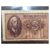 Regno DItalia 5 Lire Banknote with Eagle Revers