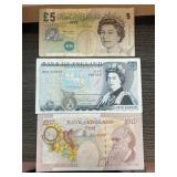 Three Bank of England Banknotes: Two Â£5 Notes and
