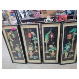 4 Framed Chinese Art Panels with Birds and Floral