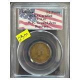 Jamaica 1/2 Penny Coin, PCGS Certified, WTC Ground