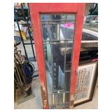 Leaded Glass Window Panel in Red and Wood Frames