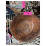 Carved Wooden Bowl with Handle and Aged Patina