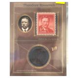 Theodore Roosevelt Authentic Stamp and Coin Relic